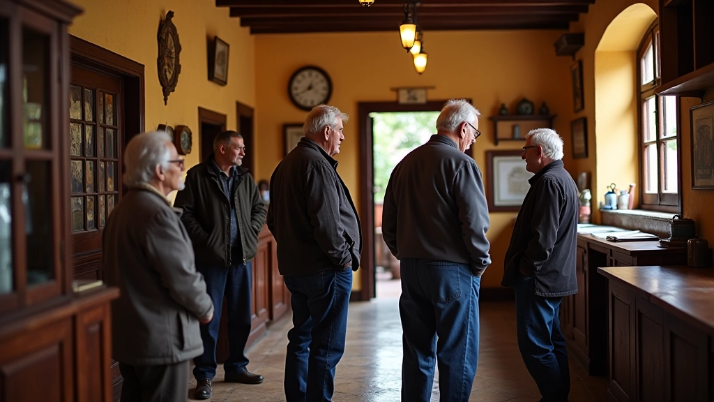 Grupo de personas mayores explorando una pulpería histórica